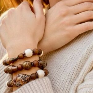 ✨ Boho Artisan Bracelet Bundle | Wood, Stone, Earthy Neutrals (Set of 3)